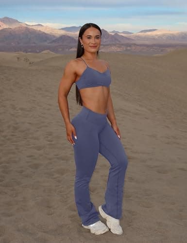 Unthewe High Waisted Flare Leggings for Women Tummy Control Butt Lifting Workout Yoga Wide Leg Pants(U923-Slate Blue-L) - Thumbnail 3