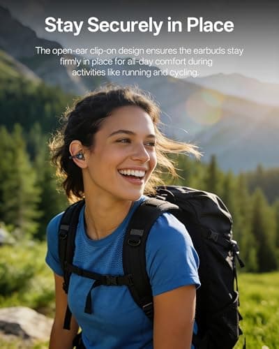 Clip On Earbuds, Open Ear Earbuds Wireless Bluetooth, Ear Clip Bluetooth Headphones for Running Sport, Lightweight Comfort, Secure Fit for Small Ears, Ultra Clear Calls with Mics, Waterproof, 40H Play - Thumbnail 2