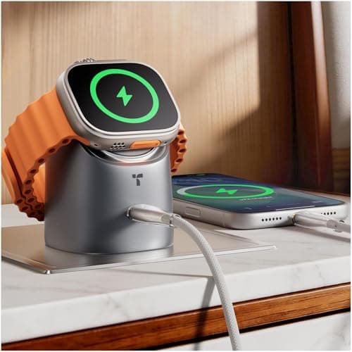 TORRAS Flasheye for Apple Watch Charger & iPhone Charger, 2-in-1 GaN 45W Phone Charger Fast Charging, 90° Foldable USB C Wall Charger Block for iPhone 17/16/15,iPad,MacBook,AirPods,Android, Space Grey - Image 1