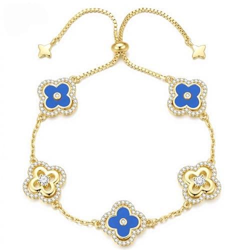 Turandoss Clover Bracelet for Women Birthday Gifts - Dainty 14K Gold Plated CZ Pendant Bracelets Blue Four Leaf Clover Pendant Bracelet Lucky Blue Charm Bracelets Simple Lucky Jewelry - Image 1