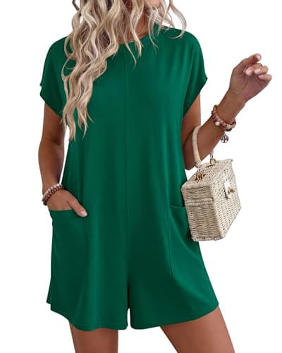 BTFBM Rompers for Women Summer 2026 Casual Dressy One Piece Shorts Tshirt Pants Jumpsuit Beach Vacation Clothes Outfit(Green, XX-Large) - Image 1