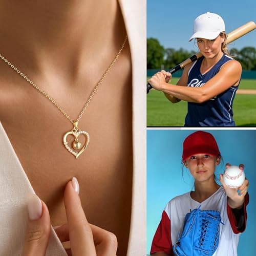 Turandoss Baseball Necklaces for Women - Dainty 14K Gold Plated Baseball Necklace for Women Personalized CZ Sport Pendant Necklace for Sports Lovers Fans Teams Gold Jewelry Birthday Gifts for Her - Thumbnail 3