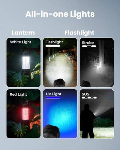 ETENWOLF 2-in-1 Lantern and Flashlight,6 Modes 1000LM Rechargeable Camping Light,5000mAh Super Bright Flashlight with UV,Waterproof Portable Tent Light for Camping,Emergency Light,Power Outage - Thumbnail 2