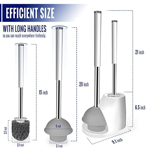 True Fresh Toilet Brush and Plunger Set with Holder Caddy -Stainless Steel Brush and Toilet Plunger for Heavy Duty -2-in-1 Scrubber Combo with Hidden Tweezer & Extendable Plastic Handle - Thumbnail 4