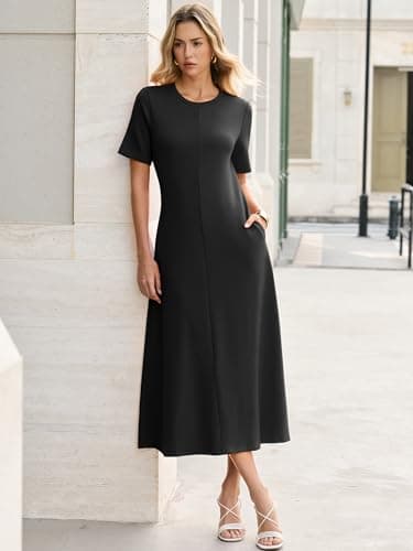 ANRABESS Womens Summer Maxi Dresses Casual Short Sleeve Elegant Classy Vintage 2026 Spring Flowy Cocktail Dress 80s Outfit Black Small - Thumbnail 5
