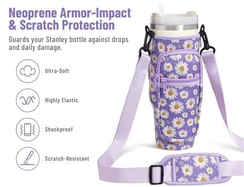 DLOCCOLD Water Bottle Carrier Bag with Phone Pocket for 40 oz Tumbler, Water Bottle Holder with Adjustable Shoulder & Handheld Strap, Carrier Sling Bag for Water Bottle Walking Camping Travelling - Thumbnail 5