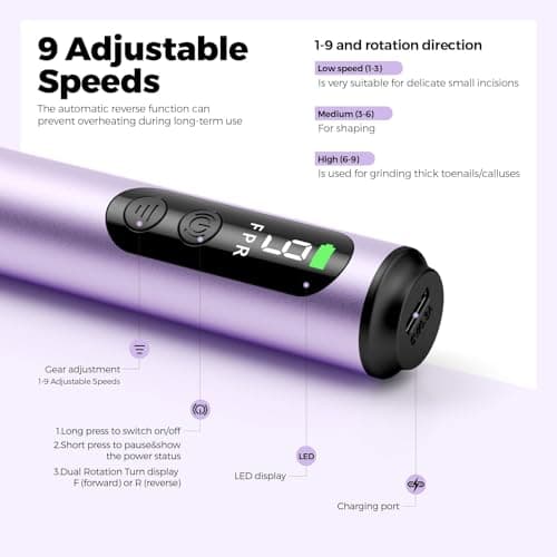 Electric Nail Drill Kit, Electric Nail File Cordless Nail Drill Machine for Acrylic Gel Dip Powder Nails, Professional Portable Manicure Pedicure Rechargeable Lightweight for Home Salon Use - Thumbnail 3