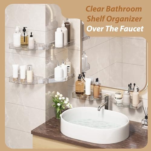 Corner Shower Caddy, Wall Mounted Acrylic Shower Shelf with Adhesive Tapes,Drainage Holes,Adjustable Angles,No Drilling,Hanging Shower Storage Organizer for Bathroom Toilet Kitchen Organization - Thumbnail 3