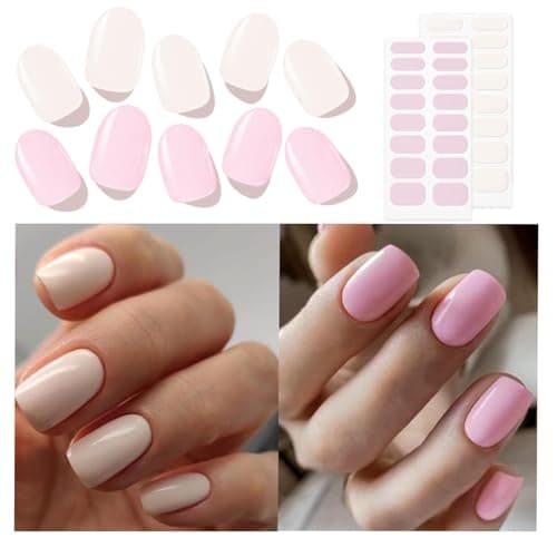 Modelones Semi Cured Gel Nail Strips, 64 Pcs Transparent Crystal Clear Nude Pink Gel Nail Stickers, Ultra-Glossy, Long Lasting, UV Light Required, Easy to Apply & Remove - Image 1