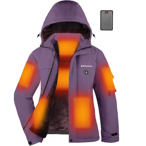 Brimekey Graphene Heated Jacket for Women, Fast Charge 20000mAh Large Capacity, Women's Heated Jacket with Fleece Lining, 6 Heating Zones Windproof Waterproof Soft Shell Hoodie Jackets Skiing Hunting - Image 1