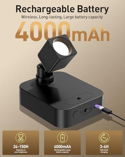 Diomart Spotlights Indoor with Remote, 4000mAh Rechargeable Battery Spotlight Indoor, Wireless Uplighting with 3 Colors & Dimmable, LED Picture Light for Painting, Artwork Accent Lighting(2 Pack) - Thumbnail 3