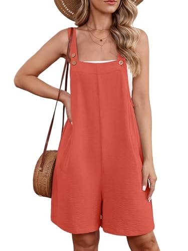 Heymoments Short Overalls Jumpsuits Rompers for Women Coral Medium Casual Maternity Summer Comfy Ladies Loose Fit Dressy Wide Leg One Piece Sleeveless Grils Bib Baggy Pants with Pockets - Image 1