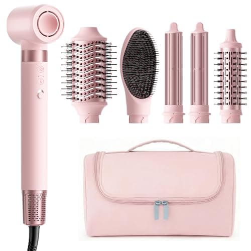 MESCOMB Hot Air Styler Wrap, 6 in 1 Professional Hair Styler, 110000 RPM High-Speed, Fast Drying for Blow Dry, Curling, Volumizing, Straightening, Salon Results in Minutes (Light Pink) - Image 1
