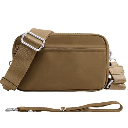 NBERMOTION Checkered Nylon Wristlet Wallets for Women RFID Blocking Purse With Credit Card Holder & Crossbody Strap(Caramel2) - Image 1