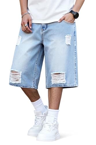 Heyfanee Mens Baggy Jean Shorts Loose Fit Vintage Denim Shorts for Men Big and Tall Jorts Men Ripped Y2k Blue 38 - Image 1