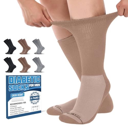 Frelimiu Diabetic Socks for Men, Seamless Crew Socks with Non Binding,Soft Cushioned Sole Sock with Loose Top, Diabetes Sock Men for Neuropathy, lymphedema, Edema, Swollen Feet, 6 Pairs,11-15(XL) - Image 1