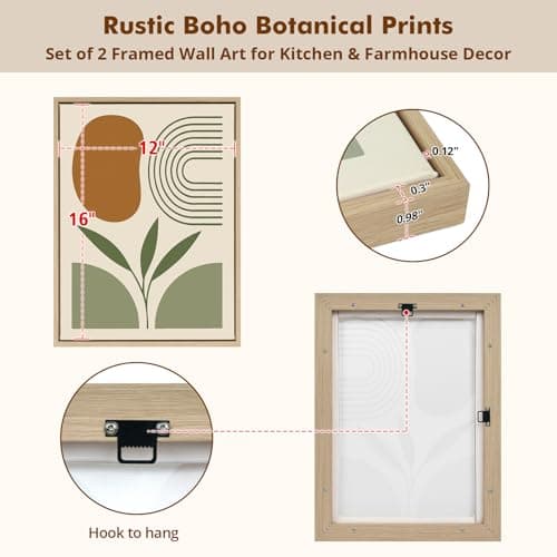 DAJONART Minimalist Boho Wall Art Set of 2,Sage Green & Olive Gray Abstract Prints Duo Framed Canvas for Modern Organic, Japandi, and Bedroom Decor,Neutral Earth-Tone Geometric Wall Decor,12x16 in - Thumbnail 3