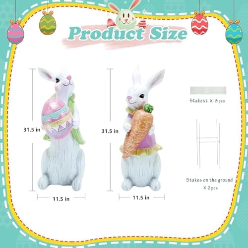 2 PCS Large Easter Decorations Outdoor Easter Yard Signs Easter Yard Decorations with Metal Stakes Bunny Decorations Easter Outdoor Garden Sign Waterproof Lawn Signs for Pathway Walkway - Thumbnail 4