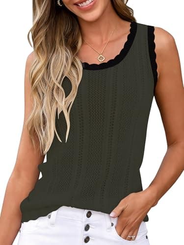Anbech Womens Beach Cover Ups Vacation Clothes Crochet Tops Sleeveless Sweater Vest Tank Crewneck Resort Wear for Women 2026,Army Green,L - Image 1