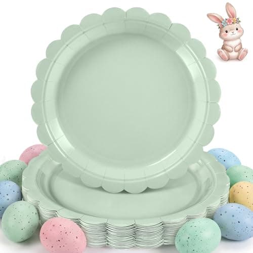 NatNarr 30 Pcs Sage Green Paper Plates 9 Inch Disposable Scalloped Easter Plates Cute Dessert Cake Plate Party Dinner Plate for Baby Shower, Wedding, Bridal Shower - Image 1