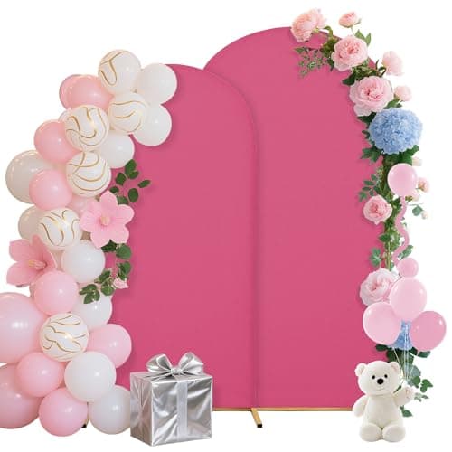 MRGSDL Wedding Arch Covers Arch Backdrop Cover Arch Stand Covers 7.2FT 6FT Set of 2 Arch Cover Spandex Fabric Stretchy Backdrop for Wedding Birthday Party Decoration Baby Shower (Rose Red) - Image 1
