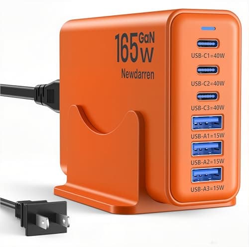 iPhone 17 Charger USB C Fast Charger Block, 3 Type C Port Each 40W Charger for iPhone 17 16 15 Pro Max Plus, Galaxy, iPad Pro, Tablet, Total 165W GaN 6 Port Wall Charging Station Hub Adapter Oranger - Image 1