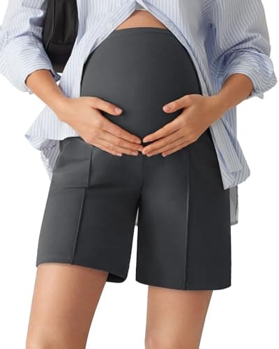 G4Free Maternity Shorts for Women Soft Stretch Over Bump Wide Leg Pregnancy Shorts with Pockets Summer Casul Workout(Dark Gray,XS) - Image 1