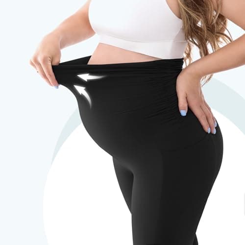 Leafigure Womens Maternity Leggings with Pockets, Pregnancy Buttery Soft Yoga Workout Pants Black Medium - Thumbnail 4