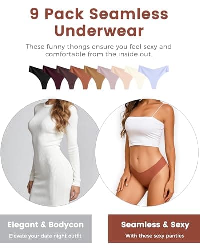 Take Talk Womens Underwear Seamless Thongs 9 Pack Sexy Panties No Show V-waisted Invisible Tangas for Fitness Clothing - Thumbnail 5