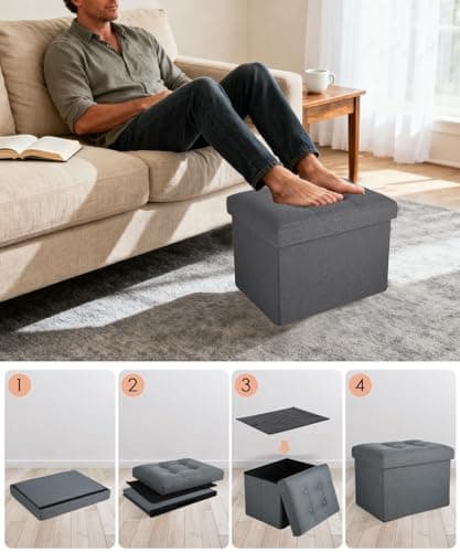 Docvania Ottoman Storage Ottoman Foot Rest Stool Foldable Bench with Storage Student Dormitory Bedroom and Entryway 16 X 12 X 12 - Thumbnail 3