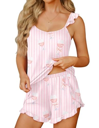 Ekouaer Womens Pajama Sets Ruffle Cami Top and Shorts 2 Piece Lounge Set Sleepwear, Summer Comfy Cute Bridal Pajama for Women - Image 1