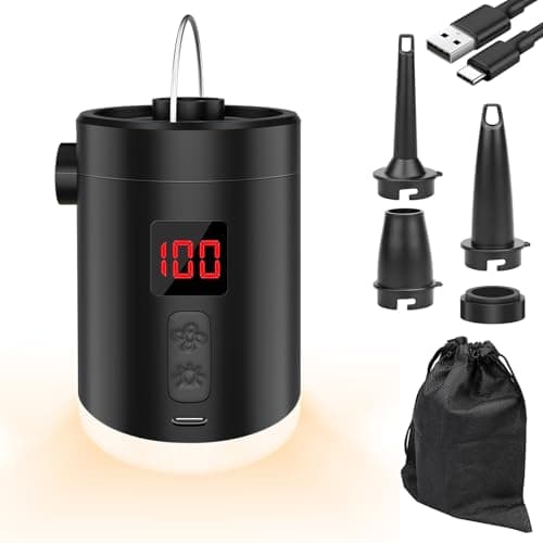 Portable Rechargeable Air Pump & Camping Light, Mini Electric Pump for Pool Floats, Sleeping Pads, Vacuum Storage Bags, USB-C Cordless Inflator for Camping, Travel & Home Use