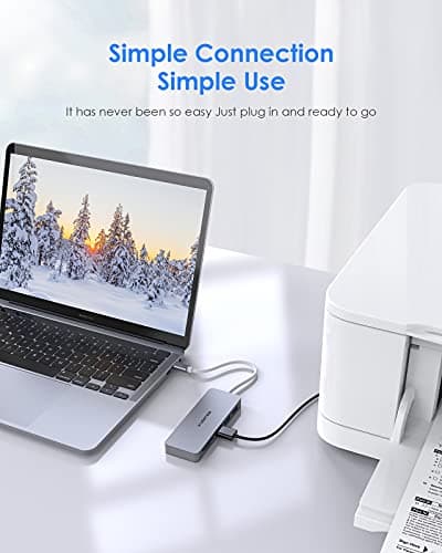 LENTION USB C Hub with 1ft Cable for Laptop Stand, 5-in-1 Multiport Adapter with 3 USB 3.0 5Gbps, TF/SD Card Reader for iPhone 17/16/15, Compatible with MacBook Neo Pro/Air, iPad, Surface, Space Gray - Thumbnail 6