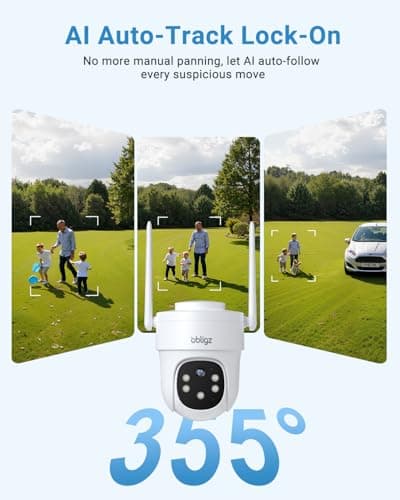 obligz Solar Camera Security Outdoor - AOV 24/7 Recording Security Cameras Wireless Outdoor with 360° View, Human Auto Tracking, 2K Night Vision, Compatible with Alexa/Google Assistant (2 Pack) - Thumbnail 5