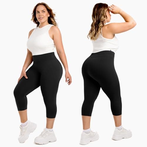 Walifrey Plus Size Capri Leggings for Women，High Waisted Buttery Soft Plus Capris for Gym Yoga Black 4XL - Thumbnail 2