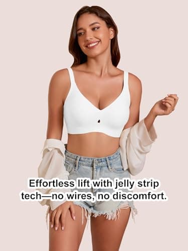 COCOMARTS Jelly Bras for Women No Underwire Seamless Push Up Bra Full Support Comfort Bralettes Wireless Plunge Everyday Bra White Large - Thumbnail 6