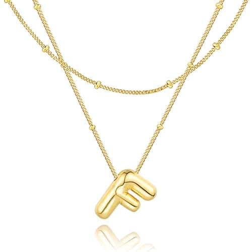 Bubble Letter Necklace for Women, 14k Golden Plated Initial Letter Pendant Necklace Personalized Jewelry Gift - Image 1