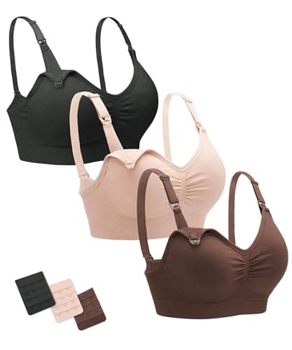Stelle Nursing Bras Maternity Bra for Breastfeeding Pregnancy Wireless Bralette with Pads, Extenders (Black+Almond+Cocoa,XL) - Image 1