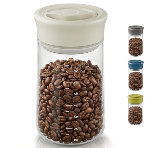 LAKUMIQI Overnight Oats Containers with Lids, 27oz Glass Jars with Airtight Lids, One-Hand 90° Twist-Off Wide Mouth Food Storage for Coffee Bean, Chia Pudding, Meal Prep, Pantry, Beige