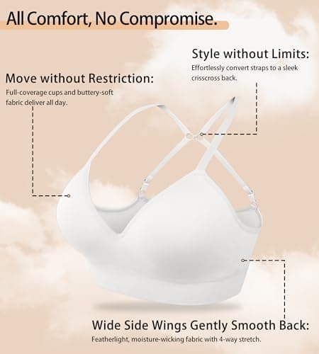 ZYQEXA Womens Deep V Bras Wireless Comfortable Bra Supportive No Underwire Bras Tshirt Push Up Bralettes Seamless Bra, White, XL - Thumbnail 6