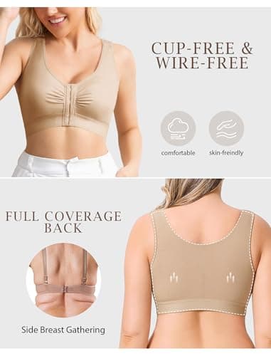 Easybunny Compression Bras for Women Post Surgery Front Closure Mastectomy Bra Surgical Adjustable Straps Wirefree Skin - Thumbnail 4