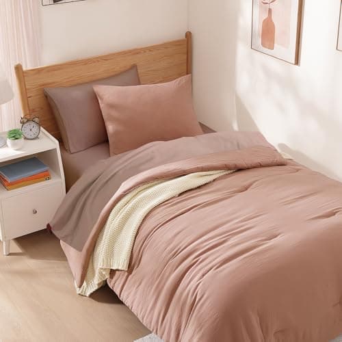 WRENSONGE Twin Comforter Set- 5 Pieces Clay Pink Twin Bed in a Bag, All Season Twin XL Bedding Sets with 1 Fitted Sheet, 1 Flat Sheet, 1 Pillow Sham and 1 Pillowcase - Thumbnail 3