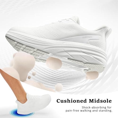 Womens Easy On Walking Shoes Lace Up Comfortable Tennis Shoes with Roomy Toe Box for Women Breathable Running Sneakers (White, 11.0) - Thumbnail 6