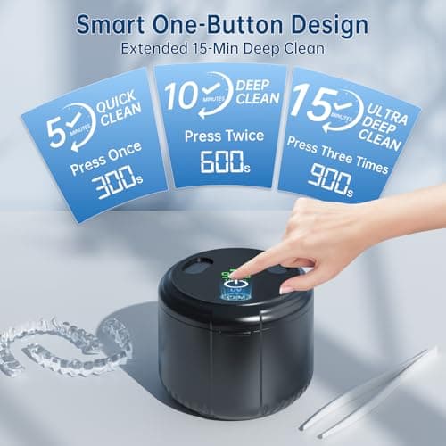 45kHz Ultrasonic Retainer Cleaner, Dental Cleaning Pod for Mouth Guard, Invisalign, Aligner, Night Guard, Braces, Toothbrush, Jewelry, Powerful Denture Cleaner Machine with Digital Timer (Black) - Thumbnail 3