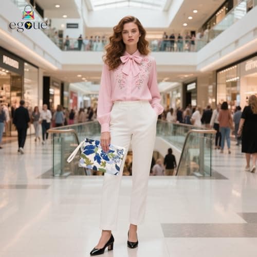 EGOUE Clutch Purses for Women, Embroidered Floral Clutch Bag with Leather Wrist Strap for Daily Travel, Parties & Wedding - Thumbnail 3