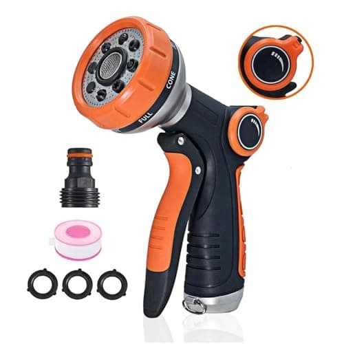 Garden Hose Nozzle Heavy Duty, High Pressure Adjustable 8 Patterns