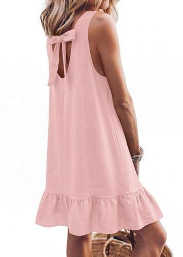 KIRUNDO Women's Casual Summer Dresses 2026 Spring Sleeveless Shift Tank Mini Dress Flowy Ruffle Hem Beach Vacation Sundress(Pink, Large) - Thumbnail 3