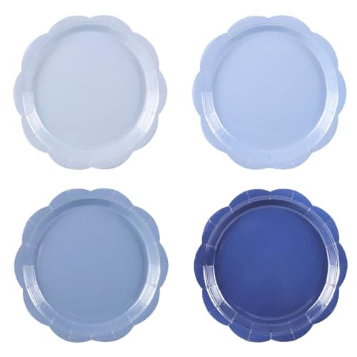 NatNarr 48 Pcs Dusty Blue Paper Plates, 9 Inch Blue Gradient Plates Scalloped Party Plate Disposable Dinner Dessert Plate for Easter Boy Baby Shower Birthday Wedding Party - Image 1
