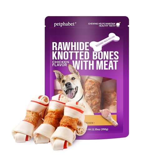 PETPHABET Chicken Wrapped Rawhide Dog Bones, 5-5.5 Inch Long Lasting Dog Chew Treats for Medium & Large Dogs, 5 Count Beefhide Dog Snacks for Training Healthy Chewing, Knotted Dog Bones High Protein - Image 1