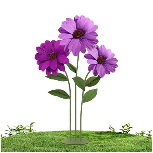 Mverse Giant Flower with Heavy Duty Iron Base Stand, Aluminum Pipe Stems | Large Artificial Daisy Paper Flowers Decorations for Outdoor Wedding, Party, Home Decor (Purple) - Image 1